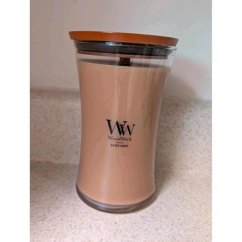 WoodWick Gilded Sands Hourglass Candle Large 21.5 Oz. Crackling Wick 120 Hrs NEW